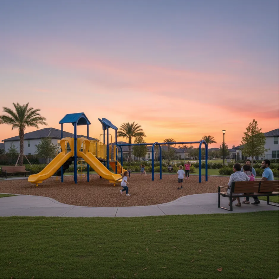 Playground with slides and swings